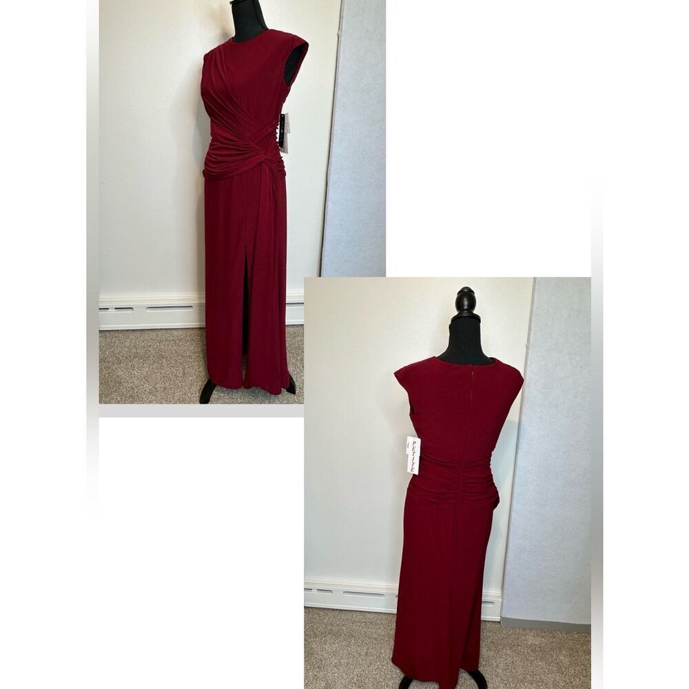 BETSY & ADAM Petite Cap Sleeve Gathered Gown Deep Burgundy Size 6P - Picture 16 of 17